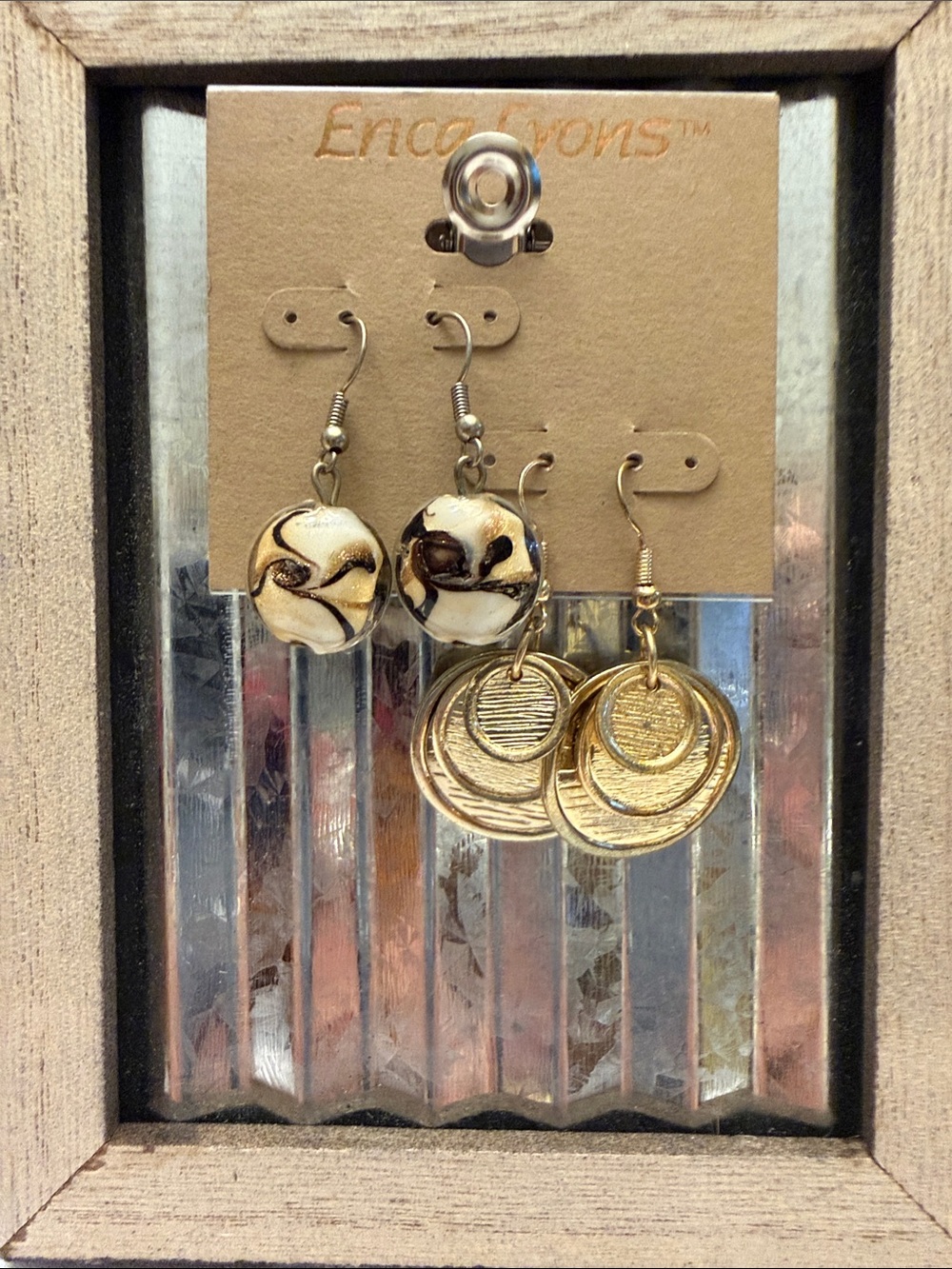 Erica Lyons Gold and Ivory Swirl Dangle Earring Duo